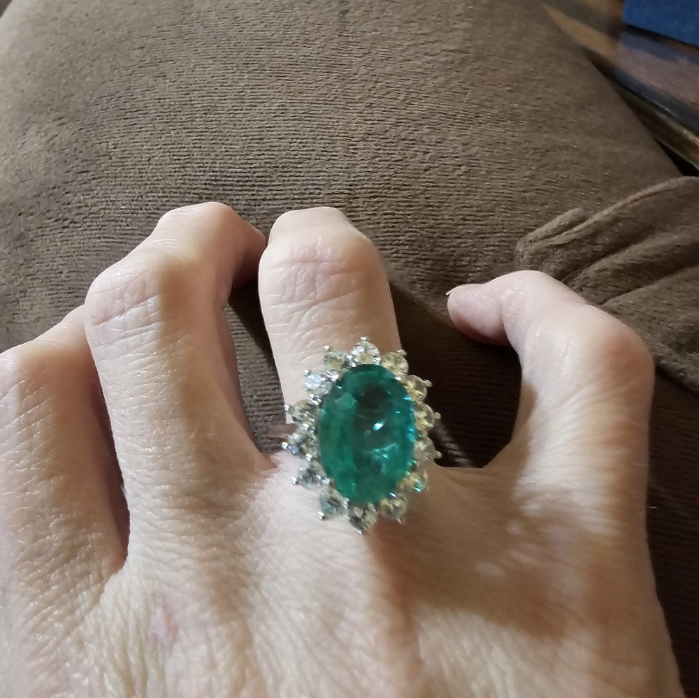 Genuine Emeraldine Quartz and White Zircon Ring Platinum over 925 Size 8… - Picture 8 of 12